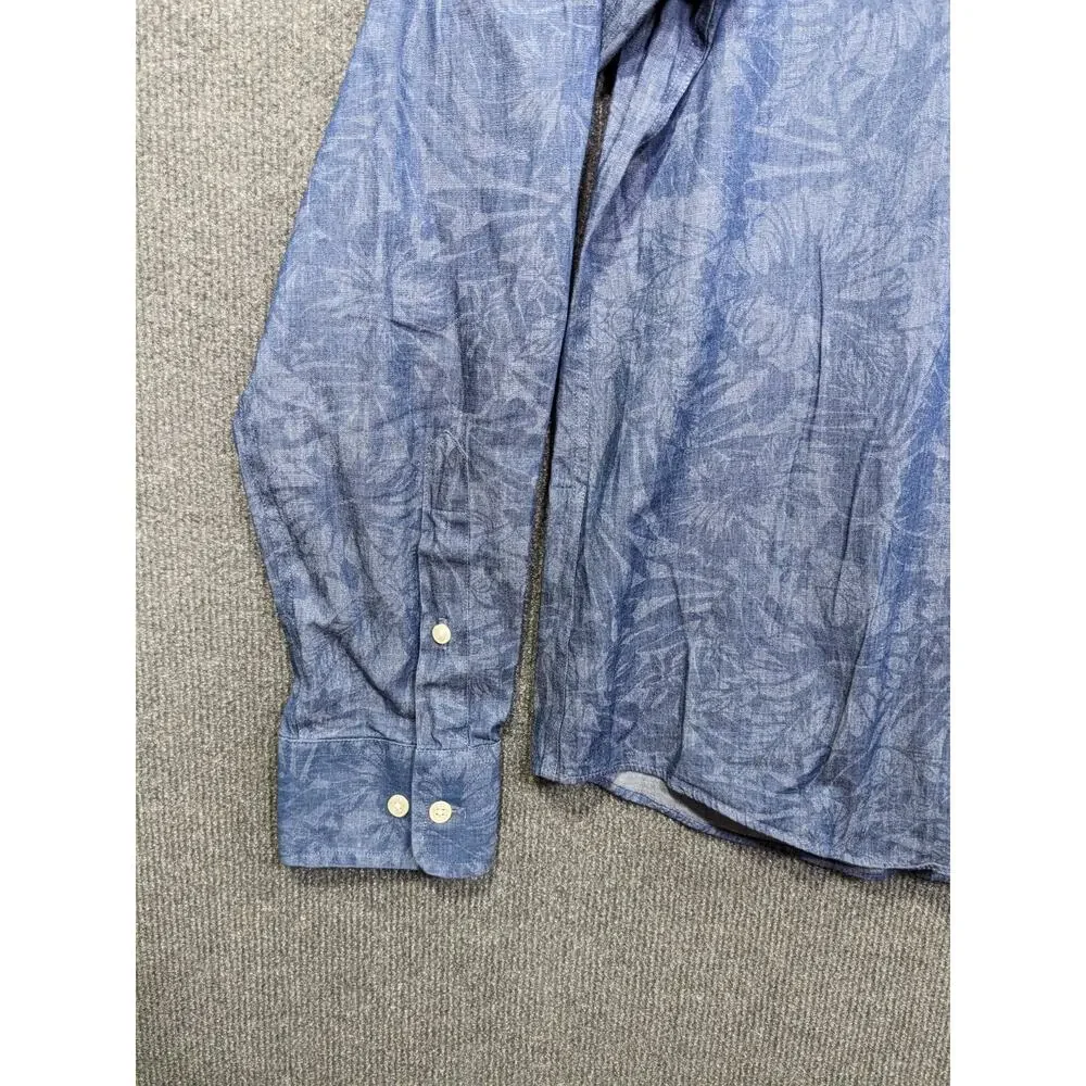 LRL Ralph Lauren Chambray Shirt Mens Medium Floral Preppy Academia Lightweight